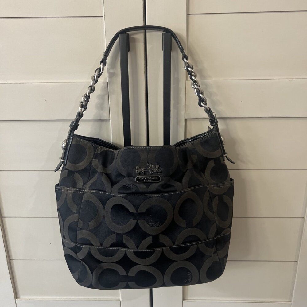 Coach Madison Luxury Designer Logo Tribeca Black Shoulder Hobo Bag 14127